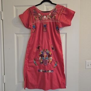 Traditional Mexican Dress PINK Embroidered